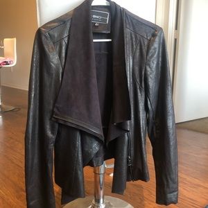 BNCI black suede, drape front, leather jacket.